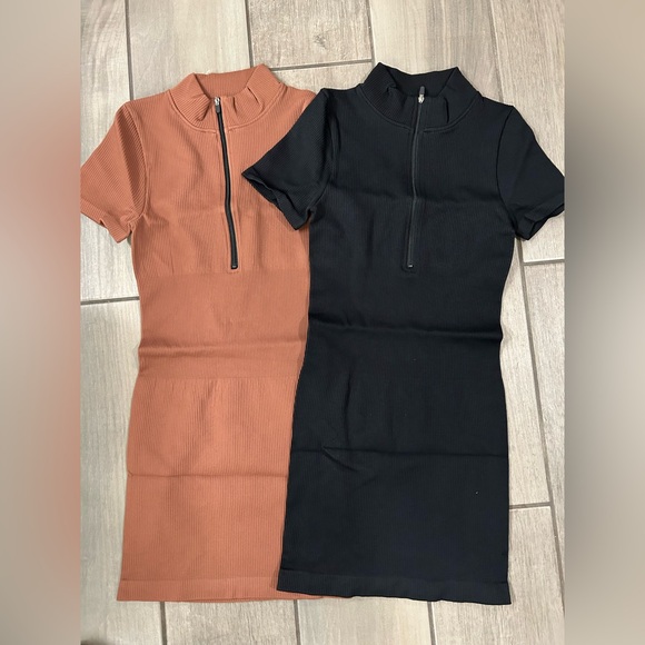 OQQ - NWT 2-Piece BodyCon Ribbed Zip-Front Short Sleeve Mini Dresses - Picture 6 of 8